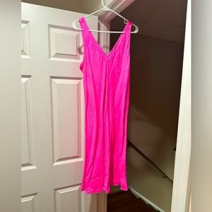 Neon pink linen cotton slip dress